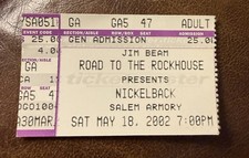 NICKELBACK/DEFAULT/JERRY CANTRELL RARE CONCERT TICKET STUB SALEM, OR 05/18/2002
