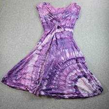 Dharma Trading Co Tie Dye Twist Front Cap Sleeve Dress Purple Pink White S Boho