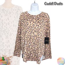 Cuddl Duds Womens L Sweater-Knit Long-Sleeve Pajama Top ONLY, Leopard