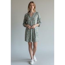 LOFT Outlet Petite S Small Shift Dress Geometric Floral Print V Neck 3/4 Sleeve