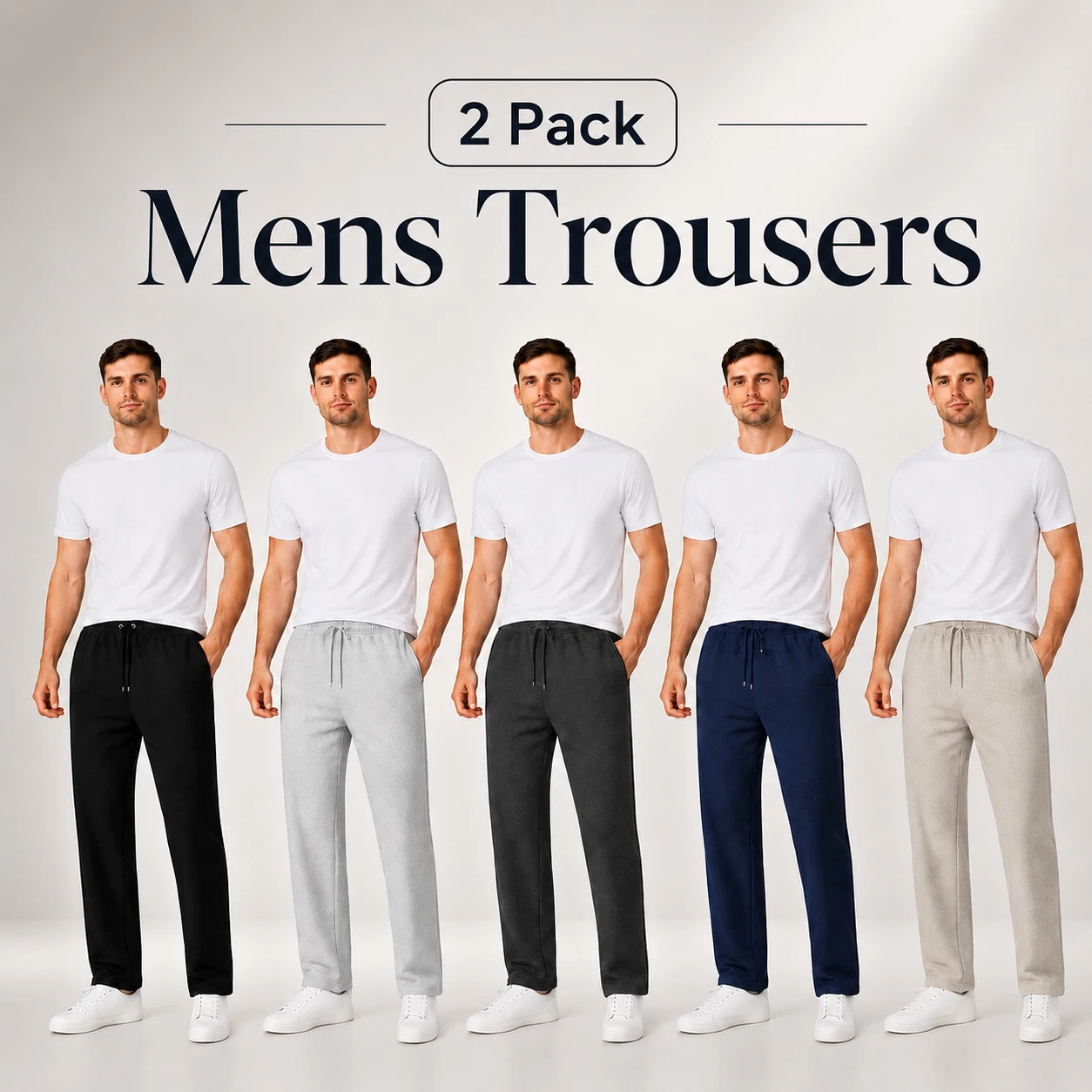 2 Pack Mens Fleece Joggers Open Hem Elasticated Gym Bottoms Pants Trousers