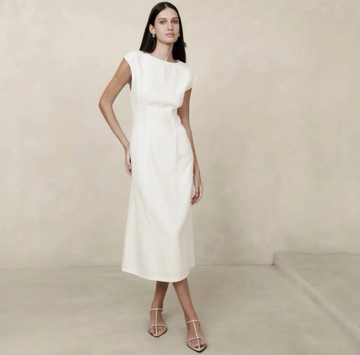 Vestido De Lino Y Algodón Para Mujer - Manga Corta, Corte Recto, Tallas Grandes, Casual Para Primavera Y Otoño