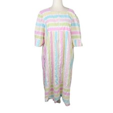 Vintage 80s Styled by Saybury pastel stripe midi muumuu lounge house dress L