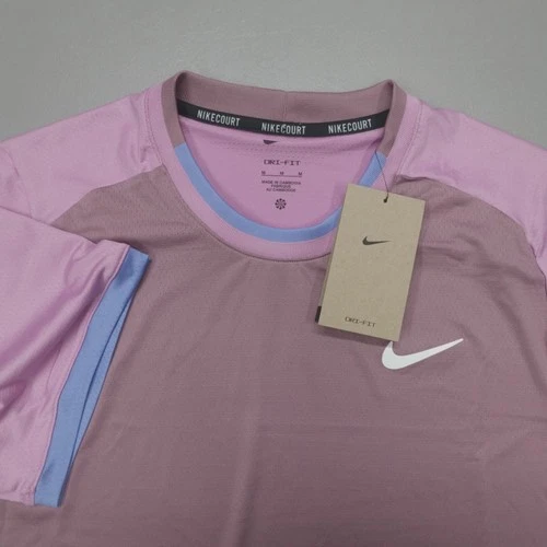 Nike Court Men's Size M Mauve Pink Blue Tennis T-Shirt Dri-FIT NWT $65 FD5319