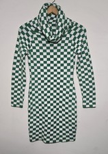 NWT Love Sense Green And White Checkered Turtleneck Knee Length Dress Size Small