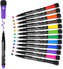 Magnetic Dry Erase Markers Fine: 12 Colors Erasable Whiteboard Markers Fine Poin