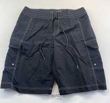 Lands' End Surf Board Shorts Swim Solid Black White Stitching Size 10 No Liner