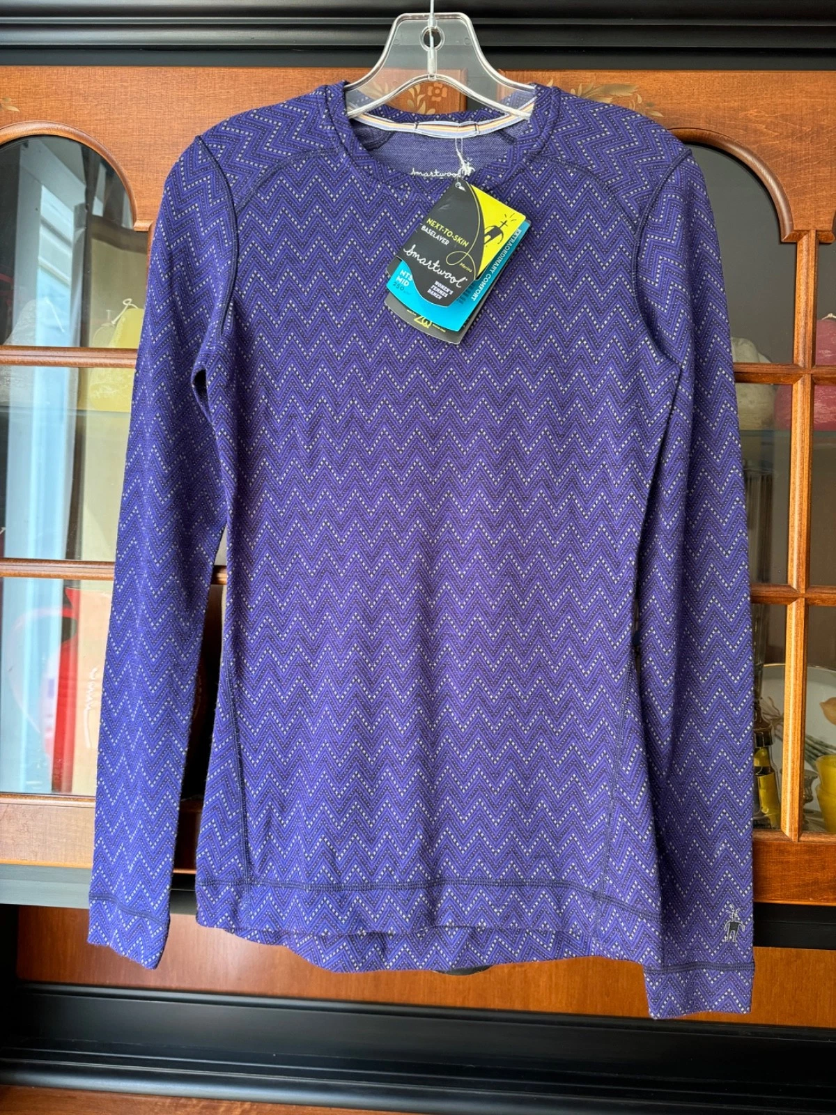 NWT NEW Smartwool Merino 250 Baselayer Crewneck Top Purple Zig Zag Womens Size S