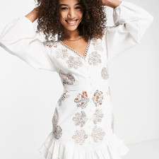 ASOS NWT white embroidered patchwork puff sleeve dress 8