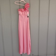 Adrianna Papell Silk Formal Gown Size 12 Wedding Guest One Shoulder Rosette