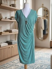 Laundry by Design Geometric Print Faux Wrap Ruched Dress Green Teal