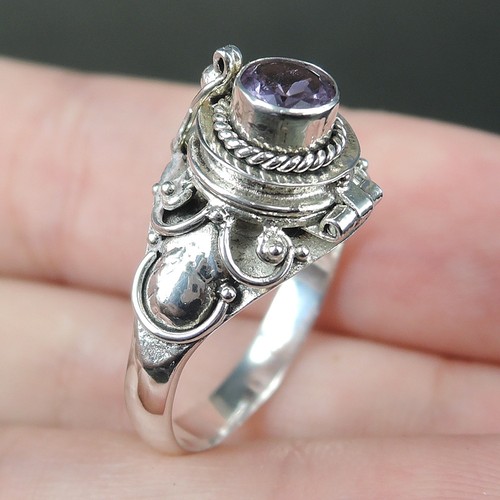 925 Sterling Silver Blue Cubic Zircon Locket Ring Jewellery, O 1/2-UK, 7.75-USA - Picture 3 of 9