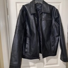 BLACK RIVET LEATHER BIKER JACKET MENS SIZE LARGE L GREAT CONDITION
