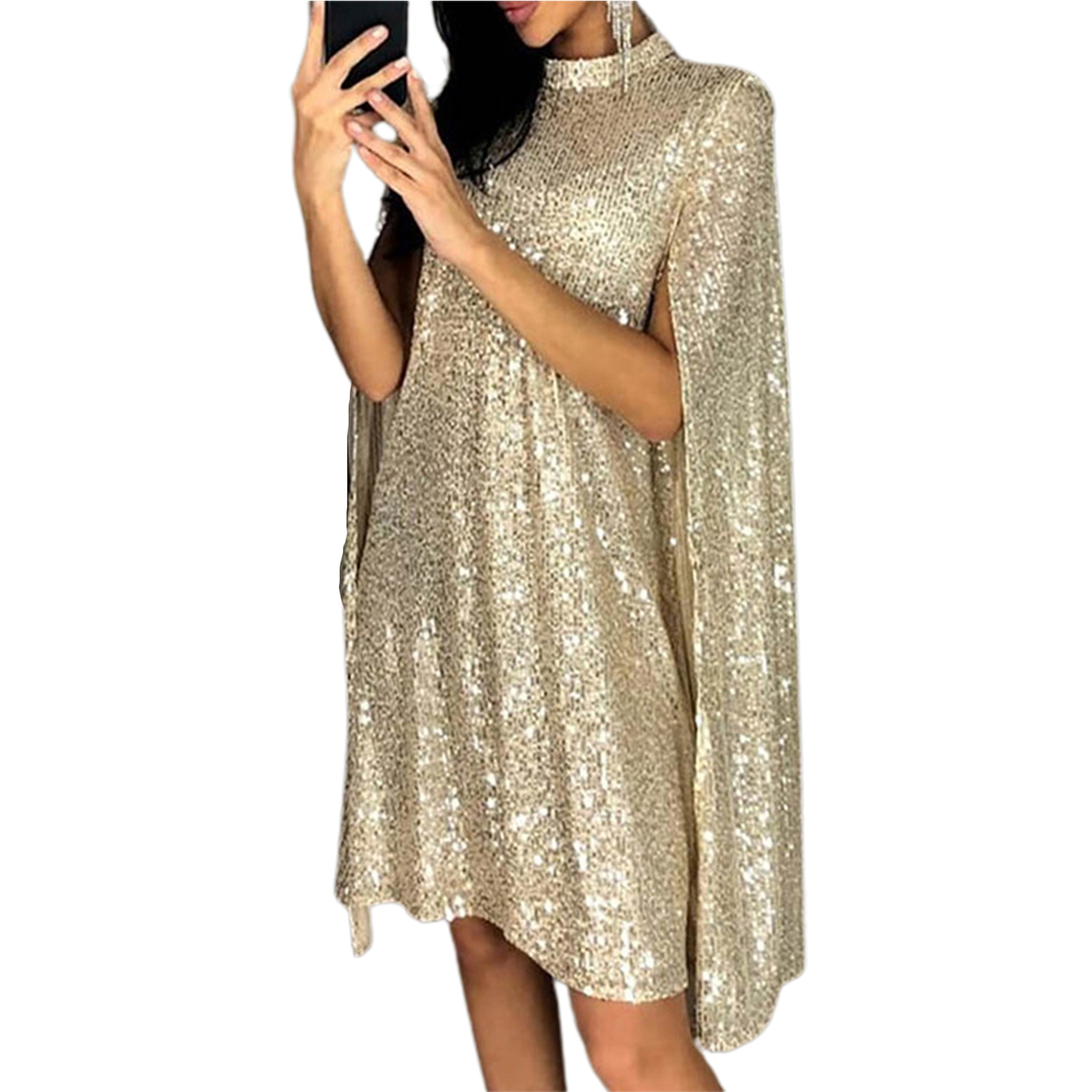 Glitter Party Dress Loose Shiny Sequin Glitter Short Sleeve Dress
