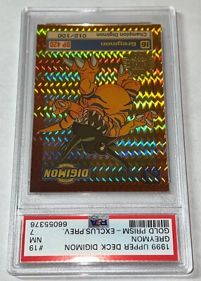 PSA 7 1999 UPPER DECK DIGIMON #19 GREYMON #12/100 GOLD PRISM