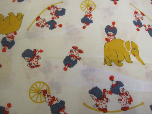 Cotton Blend Woven Fabric Vtg 50's 60s Style Circus Elephant Clown BTY x 48