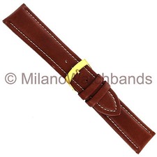 22mm Milano Genuine Leather Brown Padded Stitched Mens Watch Band