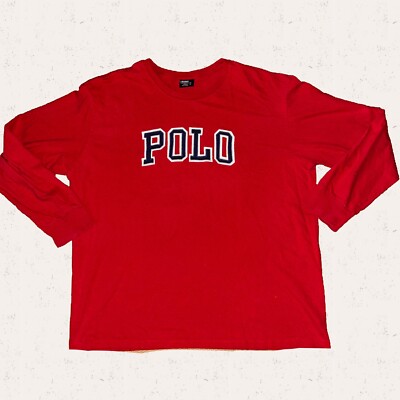 Vintage RL Polo Sport Ralph Lauren Shirt Polo Red Mens XL Spell Out Long Sleeve