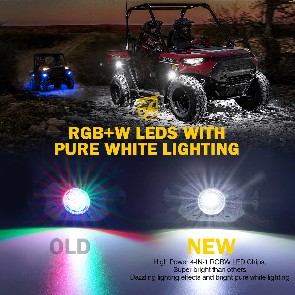 Xprite RGBW LED Rock Lights Neon Kit Control Remoto Bluetooth Para Jeep Camión UTV Foto 2 de 4