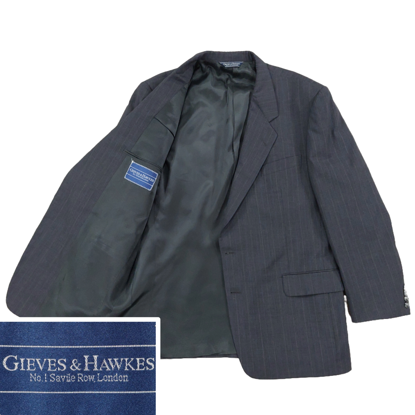 FILA Giacca tuta blazer lana Gieves and Hawkes 46R grigio a righe Savile Row vintage