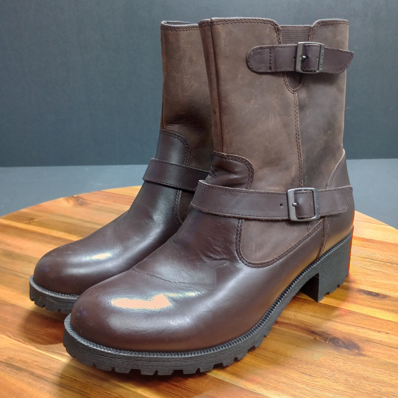 SAOLA Stivali Eastland Belmont in pelle taglia 11 M marrone fibbia in pelle suola con zip laterale
