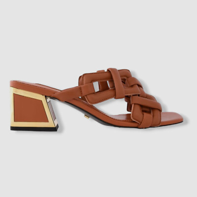 $360 Kat Maconie Women's Brown Madi Leather Link Slide Sandal Shoes Size 35