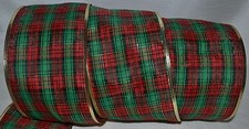 Wired Ribbon Holiday Tartan Red Plaid Christmas Green Gold 3.75" Wreath Gift Bow