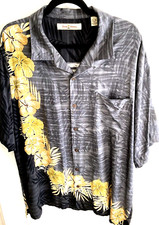 Vintage TOMMY BAHAMA Men's XL Hawaiian Tropical Floral Dark Gray Silk Camp Shirt