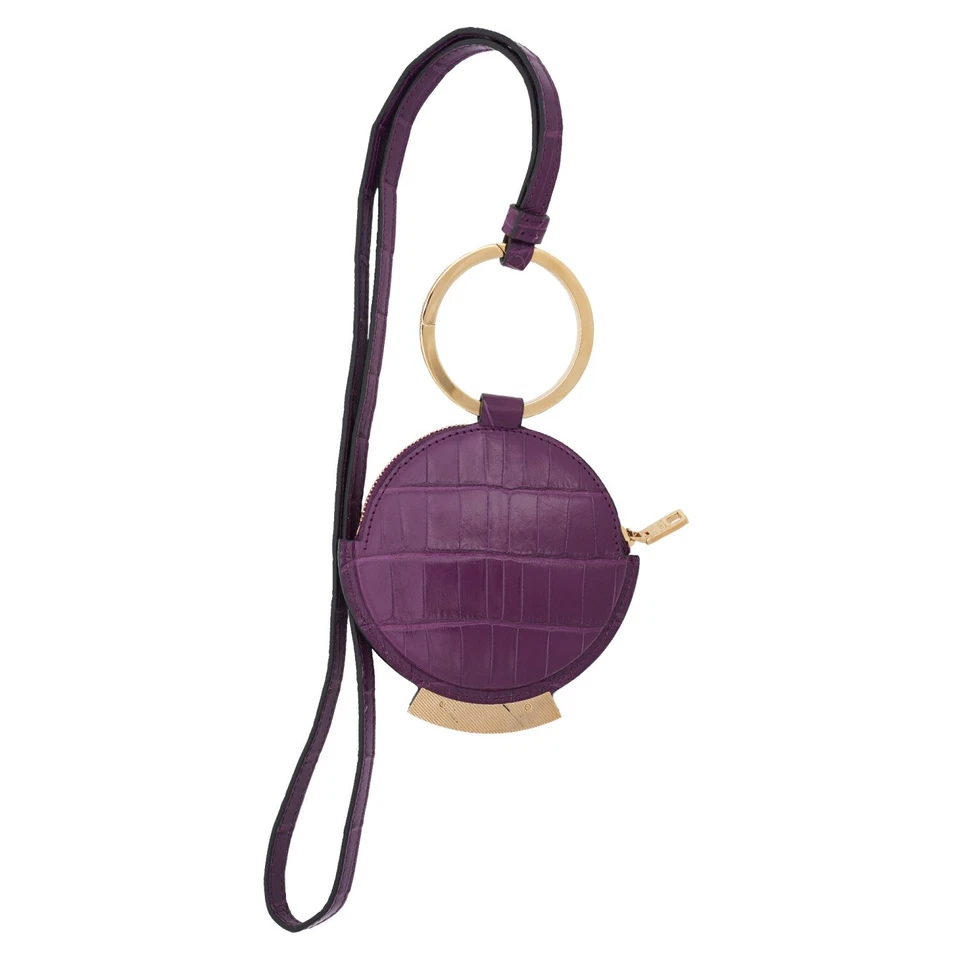 DOLCE & GABBANA DG Logo Croco Cuir Étui Sac Portefeuille Violet Or - Photo 2/4