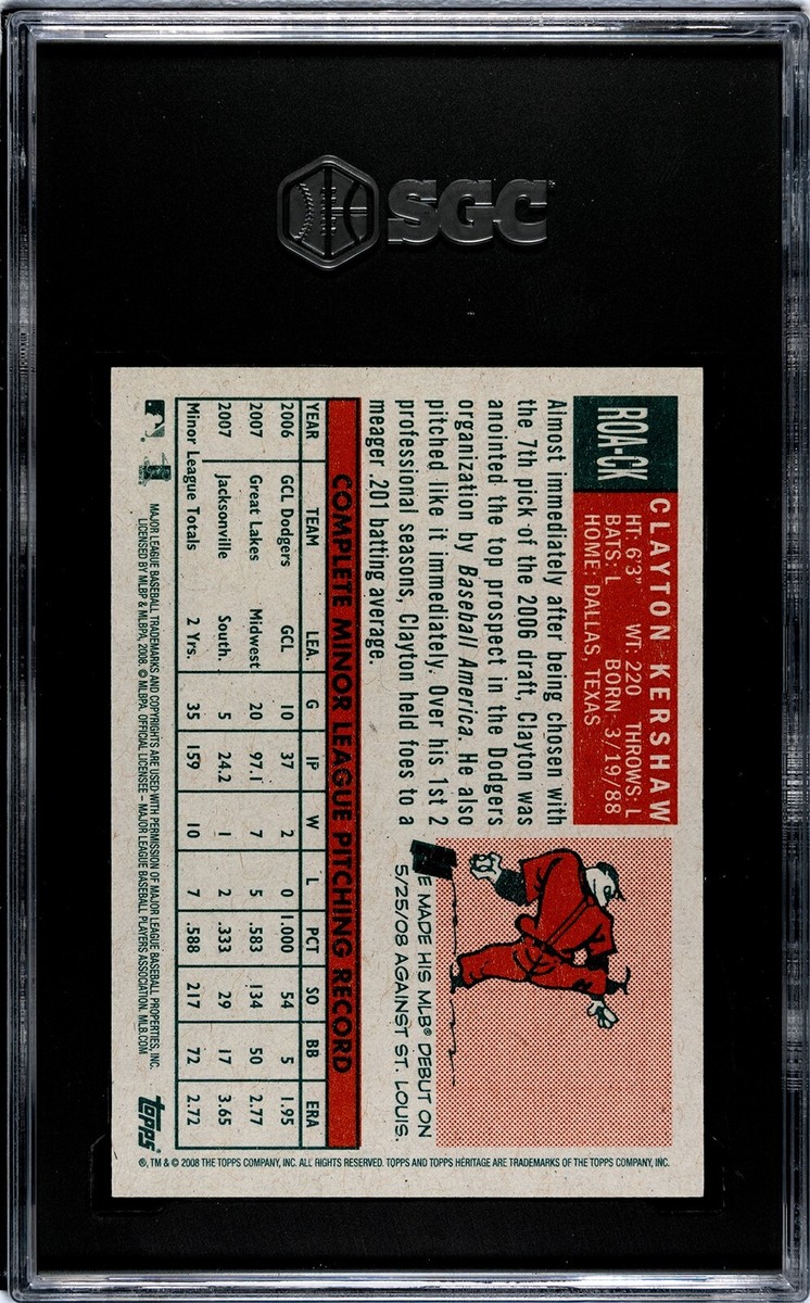 2008 Topps Heritage CLAYTON KERSHAW REAL ONE AUTO SGC 8.5 10 AUTO