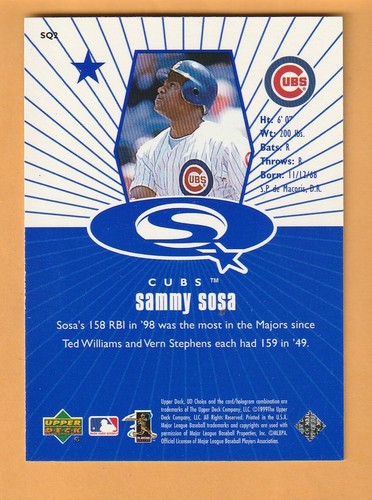 Sammy Sosa Chicago Cubs 1999 UD Choice StarQuest #2 9G - Bild 2 von 2