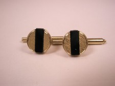 SINGLES 2 3/8" Round Black  Gold Tone Vintage Formal tux prom Shirt Stud b219