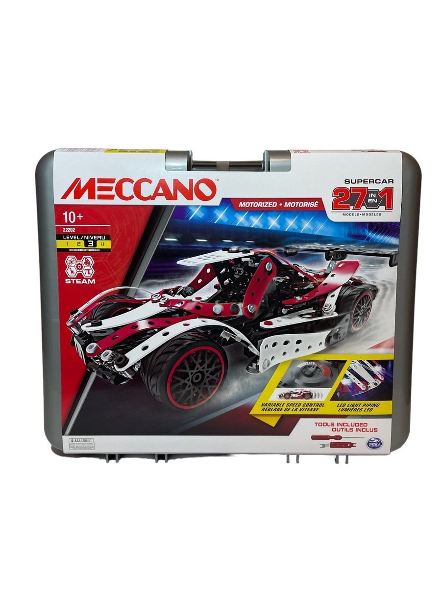 Meccano, 27-in-1 Motorized Supercar STEM Model Building Kit 22202