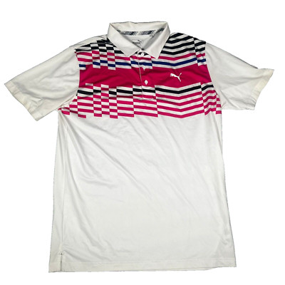 Puma Short Sleeve Polo Shirt Mens M White Golf Geometric