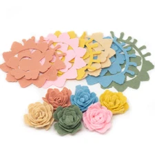 16 Tattered Wool Blend Felt 3D Roses Die Cut Appliques - U PICK COLOR SCHEME