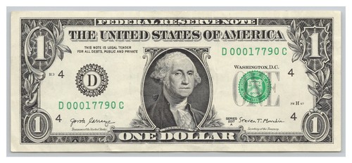 Fancy Low Serial No. One Dollar Bill Series 2017A D00017790C