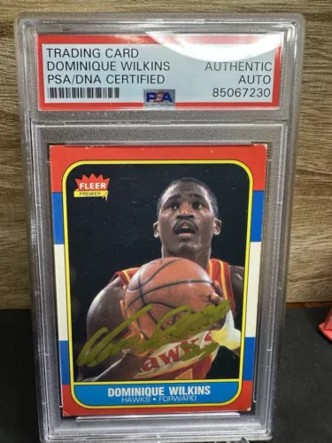 Dominique Wilkins 1986-87 Fleer #121 Rookie RC 2 Insc Signed Gold Auto PSA