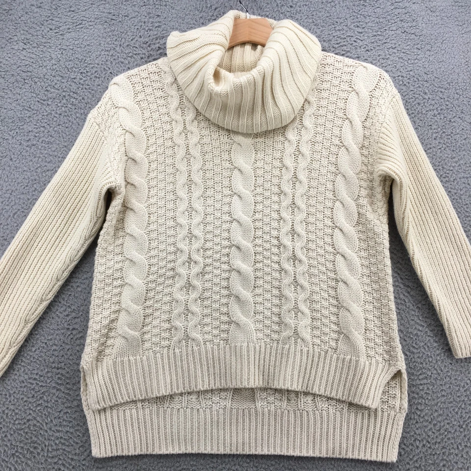 Bass Cowl Neck Sweater Womens Medium Off White Cable Knit Long Sleeve Pullover - Image 2 of 4