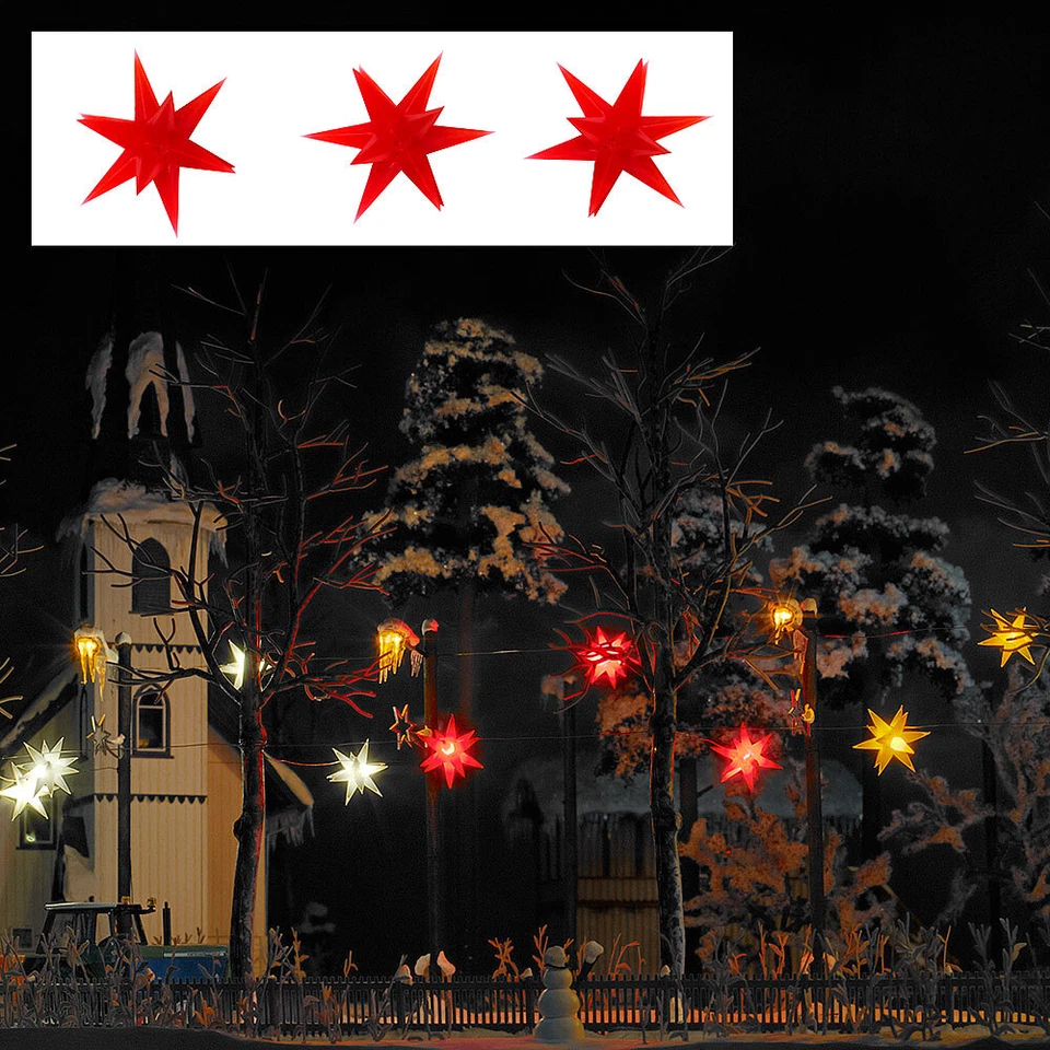 Busch H0 5416 Weihnachtssterne beleuchtet rot 3 Stück