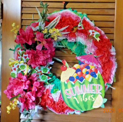 Summer Vibes bright wreath door wall hanging fruit watermelon