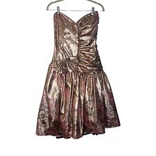 Gunne Sax Jessica McClintock Vintage Gold Pink Floral Strapless Dress 9/10