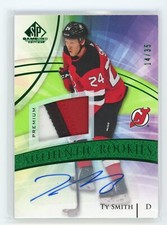 2020-21 UD SP GAME USED AUTHENTIC ROOKIE PATCH AUTO /35 GREEN TY SMITH - DEVILS