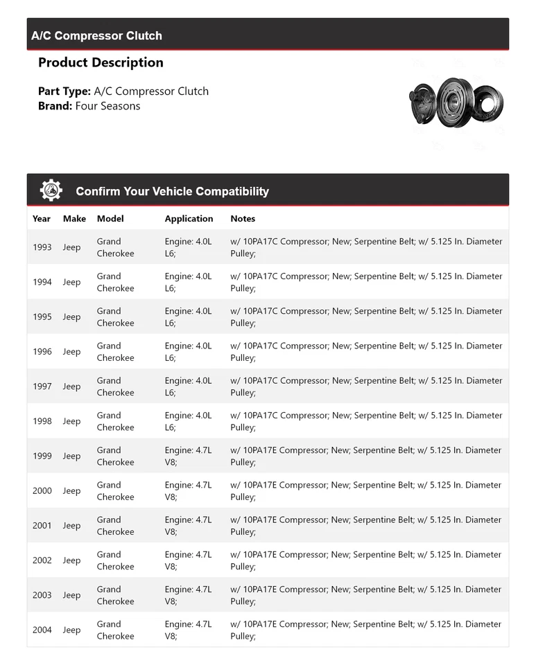 Embreagem compressor AC Jeep Grand Cherokee 1993-2004 4 estações 1994 1995 1996 - Imagem 2 de 4