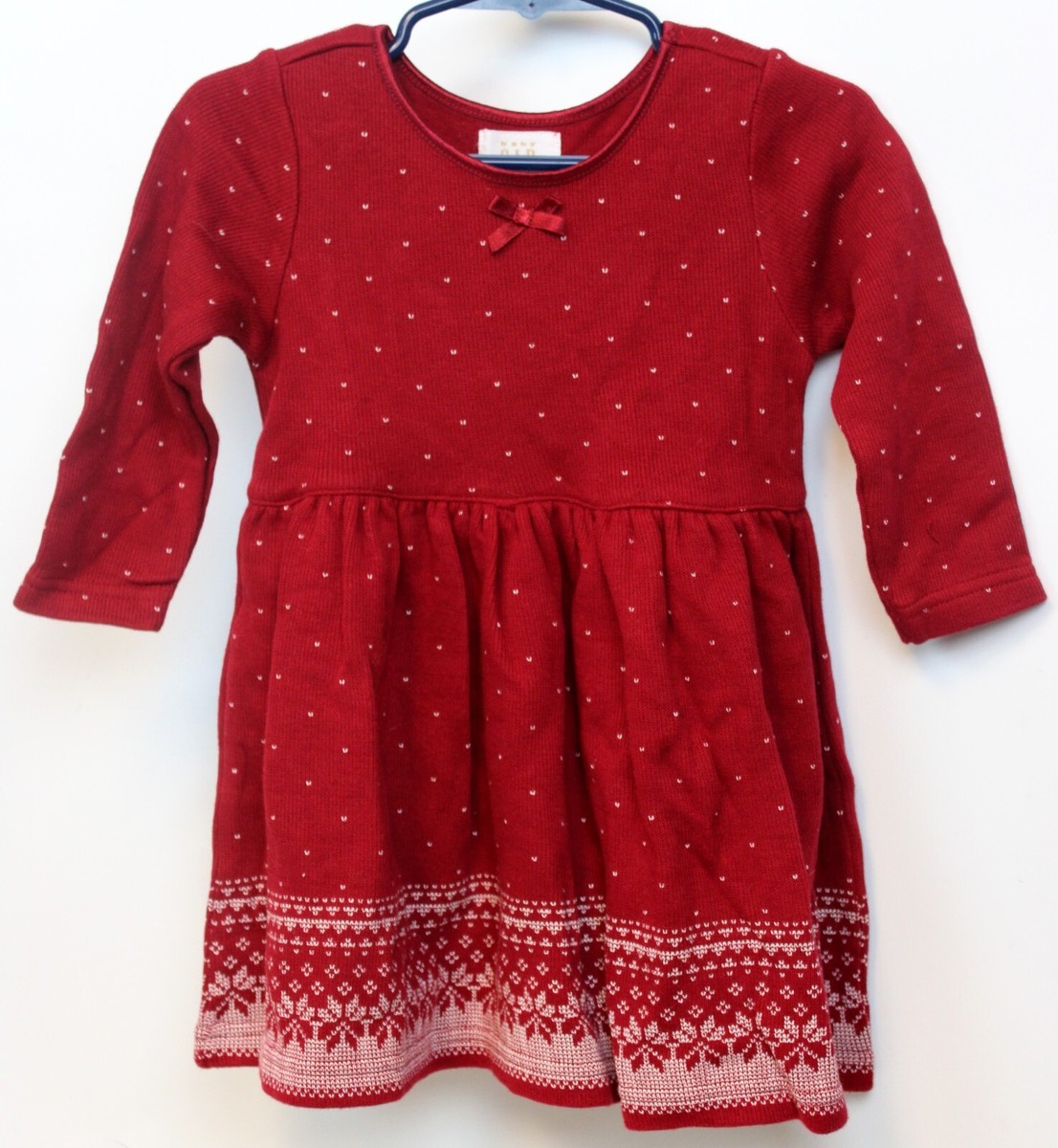 Baby Gap Red Knit Holiday Dress sz 6-12 Months Girls Long Sleeve Bow  Snowflake | eBay