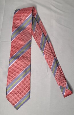 Men's RESERVE Patrick James Stripe Pink Print Necktie Made In U.S.A 100% silk