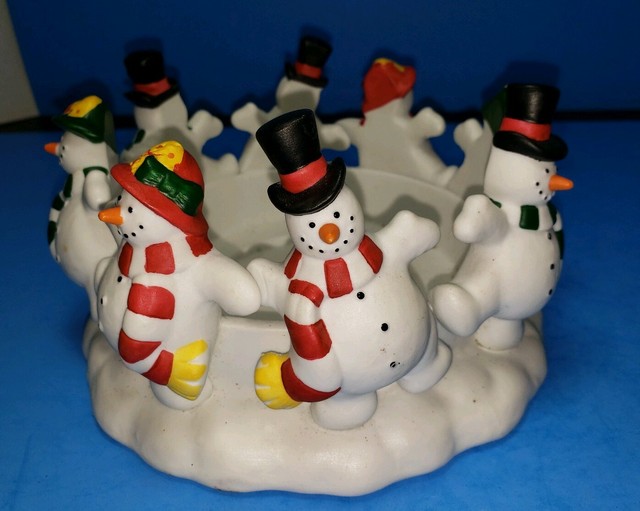 PARTYLITE SNOWMAN SNOWBALL CANDLE HOLDER CERAMIC CHRISTMAS CENTER PIECE