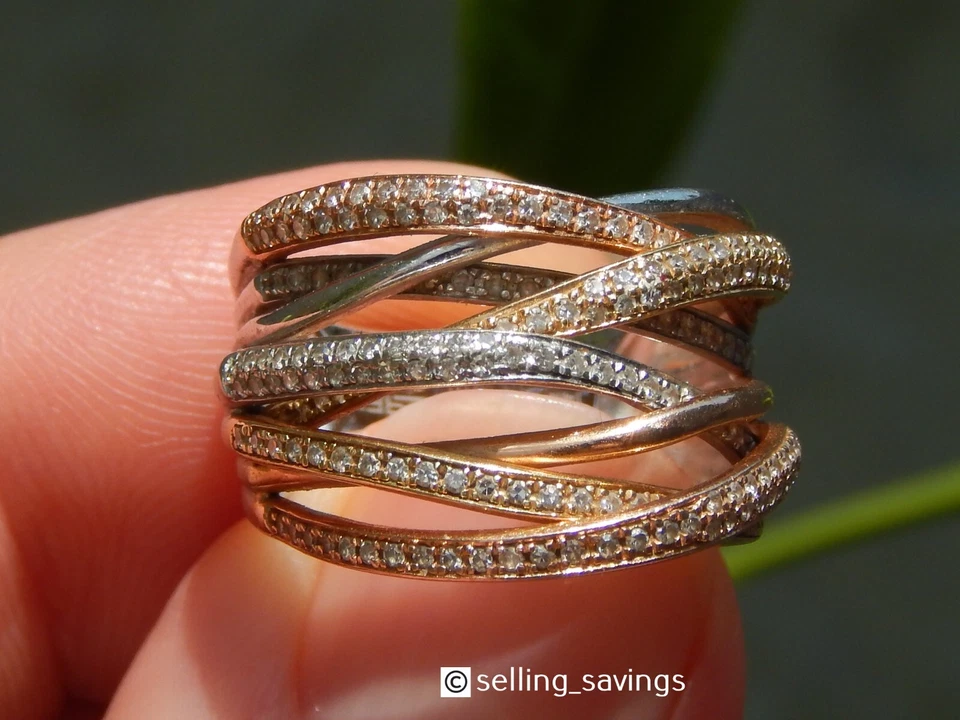 14K белое желтое розовое золото EFFY бриллиант PAVE 6/10 дюймов шириной кроссовер кольцо - Изображение 4 из 4