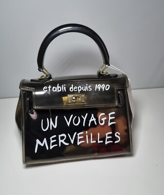 Handbags Clear Bag With French Writing Un Voyage Au Black Letter