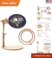 Adjustable Beech Wood Embroidery Hoop Stand with 2 Hoops - Natural Grain Finish