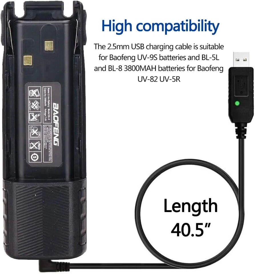 2Pcs Baofeng 3800mAh 7.4V Batteries & USB Charger Cable for UV-82 UV-82X Radio - Image 2 of 4